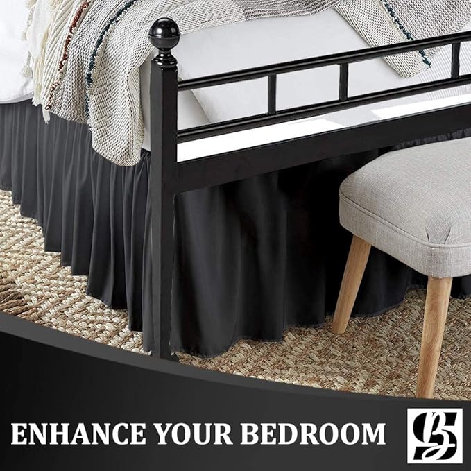 SKY BEDDINGS - Queen Size Ruffled Bed Skirt with Split Corners - 18 Inch Drop Dust Ruffle Bed Skirt with Platform Three Sided Coverage - 100% Microfiber, Dark Grey