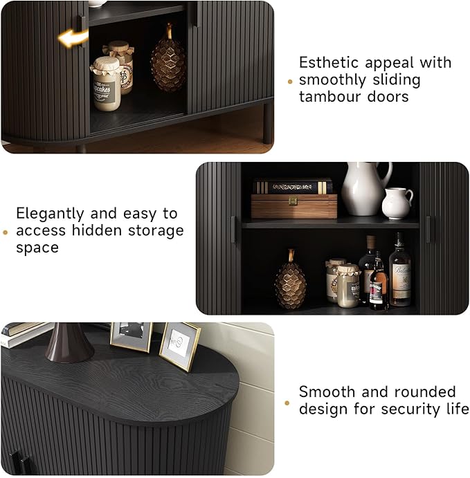 ONBRILL Sideboard Buffet Cabinet with Storage, 40" Storage Cabinet with Sliding Door & Adjustable Shelf, Modern Accent Coffee Bar Console Table for Kitchen, Entryway, Black