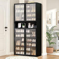 Tall Shoe Cabinet with Clear Doors, Large Capacity Bamboo Shoe Cabinet, 40-45 Pairs Shoe Rack Organizer for Closet Entrance, Hallway, Living Room, Bedroom