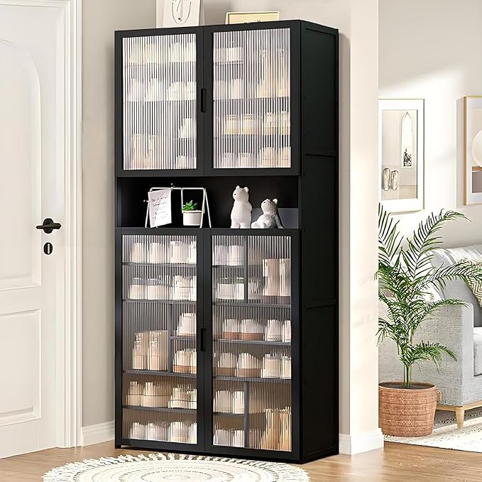 Tall Shoe Cabinet with Clear Doors, Large Capacity Bamboo Shoe Cabinet, 40-45 Pairs Shoe Rack Organizer for Closet Entrance, Hallway, Living Room, Bedroom
