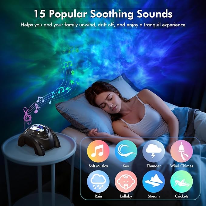 Rossetta Dual Lens Galaxy Projector, Star Projector for Bedroom with Bluetooth Speaker & White Noise, Remote, Timer, Aurora & Nebula Night Light for Kids Room Decor, Party, Gifts for Kids Adults Teen