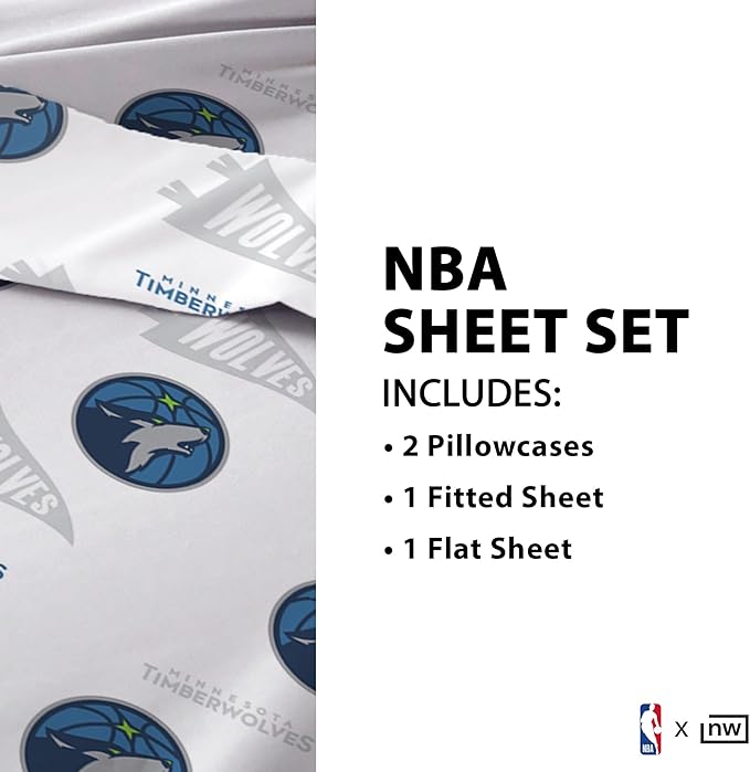 Northwest Officially Licensed Minnesota Timberwolves NBA Twin Size Sheet Set – Soft Team Logo Bedding for Dorms, Bedrooms, Fan Caves & Game Day Style