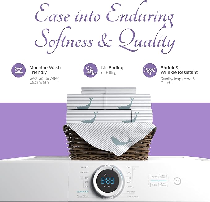 Carressa Linen Luxury Egyptian Cotton Queen Printed Sheet Set - 600 Thread Count Extra Long Staple 4 PC Set, Dolphin Dance Queen Printed Sheets, Soft, Cooling Sheets Upto 18 in Deep Pocket