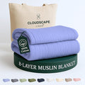 Cloud Scape Linen 8-Layer Muslin Blanket Queen Size - 100% Cotton, Soft and Breathable, Oversized Winter Blanket, Fits up to Full Size Bed, 92x92, Lavender Blue