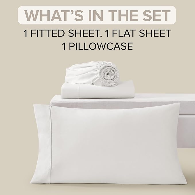 UGG Twin Sheet Set, 3-Piece Luxury Cooling Twin Sheets Set, Deep Pockets, Premium Bedding with 1 Pillow Sham, Machine Washable, for Dorm Essentials & College Bedding, White (Hedi)