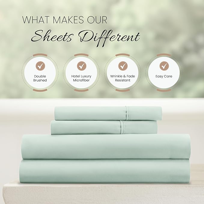 Linen Market Double-Brushed Microfiber Queen Sheet Set 4 Piece – Oeko-TEX Certified Ultra Soft & Wrinkle-Free - 16" Deep Pocket Sheets - Easy Care Queen Size - Mint