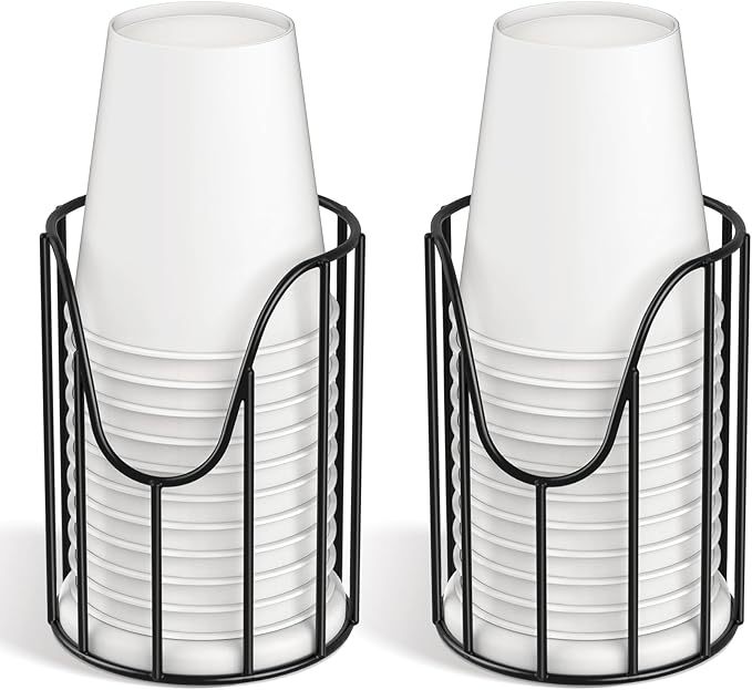 Luxspire Bathroom Cup Dispenser, 3-5oz Dixie Cup Dispenser, Metal Dixie Cup Holder, Disposable Paper Cup Holder for Bathroom, Cotton Pad Holder, Guest Bathroom Essentials, Black, 2 Pack