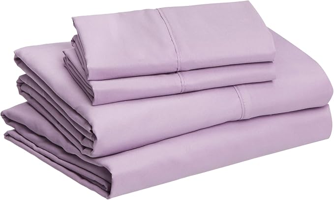 Amazon Basics Lightweight Super Soft Easy Care Microfiber 4 Piece Bedsheets Set with 14-Inch Deep Pockets, Queen, Frosted Lavender, Solid