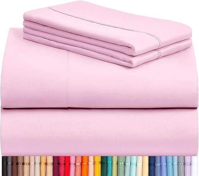 LuxClub 4 PC Sheet Set Bed Sheets Deep Pockets 16" Eco Friendly Wrinkle Free Cooling Machine Washable Hotel Bedding Silky Soft - Powder Pink California King