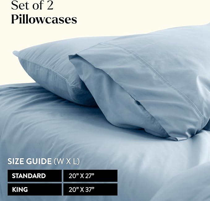 Miracle Made Extra Luxe Soft Cooling Pillowcase, 2-Piece Silver-Infused Cotton Fabric – Lightweight, Thermoregulating, Breathable Cover for Sensitive Skin, Standard Size, Sky Blue