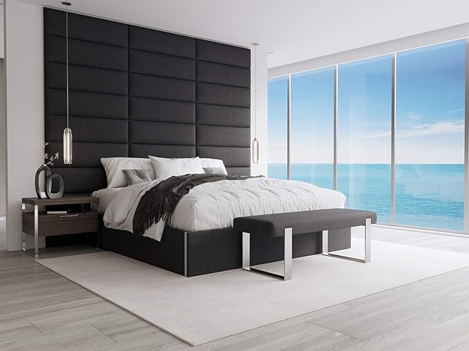 VANT Upholstered Bed Bench - Weave Steel - Brushed Nickel - Contemporary Modern, Bedroom Bench Seat, Hallway, or Entryway