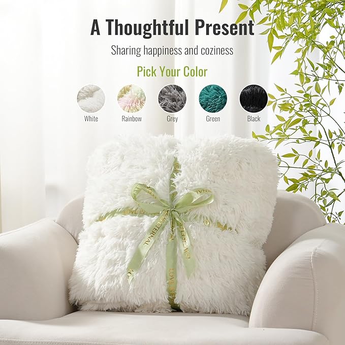 Uttermara Faux Fur Weighted Blanket 20lbs, Super Soft Plush Fleece and Cozy Sherpa Reverse, Shaggy Long Fur Throw Blankets 60"x80" Cream