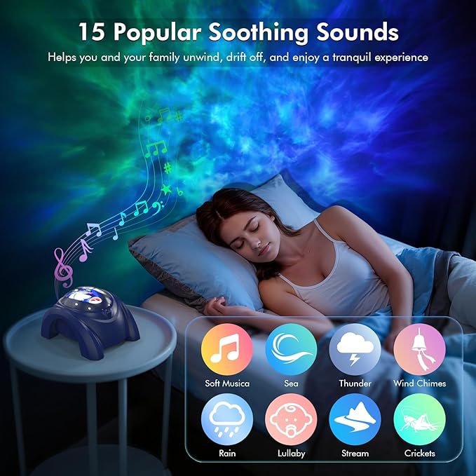 Rossetta Dual Galaxy Projector, Star Projector for Bedroom with Bluetooth Speaker & White Noise, Remote, Timer, Night Light for Kids Room Decor, Party, Birthday & Christmas Gifts for Adults Girls Boys