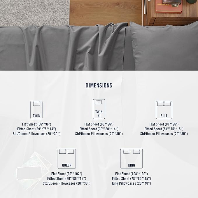 IZOD 100% Egyptian Cotton Sheets Set King Size, Cotton Percale Crisp Sheet Set 4Pc, Lightweight & Deep Pocket fits Upto 17", Long-Staple Soft Combed, Hotel Style Luxury Bedding Sheet - Carbon Steel