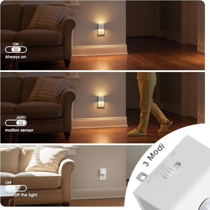 JandCase Motion Sensor Night Light, Night Lights Plug into Wall with Adjustable Brightness, Motion Activated Night Light, 3000K Warm White, for Kids Bathroom Hallway Kitchen Bedroom
