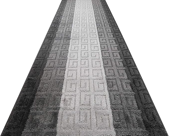 Custom Length Hallway Runner Rug,Slip Resistant,Meander Grey, 26 Inch X 24 feet, Sold and Priced Per Foot