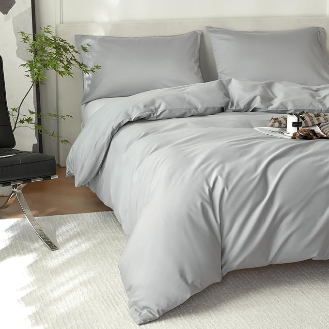 Full Size Cotton Duvet Cover Set 3 Piece-100% Egyptian Cotton Duvet Cover Set,1600Thread Count -Hotel Luxury Bedding，Ultra Soft & Breathable, Wrinkle-Free(Grey, 80x90 inches)