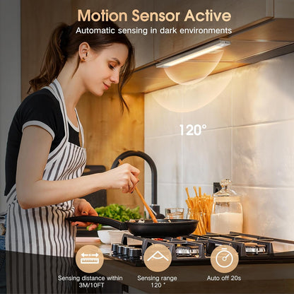 VST 72 LEDs Motion Sensor Lights Indoor 3 Color Temps, Dimmable Under Cabinet Lighting, 1800mAh Rechargeable Step Light, Cordless Night Light for Stair, Wardrobe, Kitchen 2 Pack