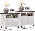 24" Wide Farmhouse Nightstand Set of 2 with Charging Station,End Table with 2 Drawers,Dresser for Bedroom Cabinet, Bed Side Table Chest of Drawers, Wood Night Stand for Living Room, Closet,White