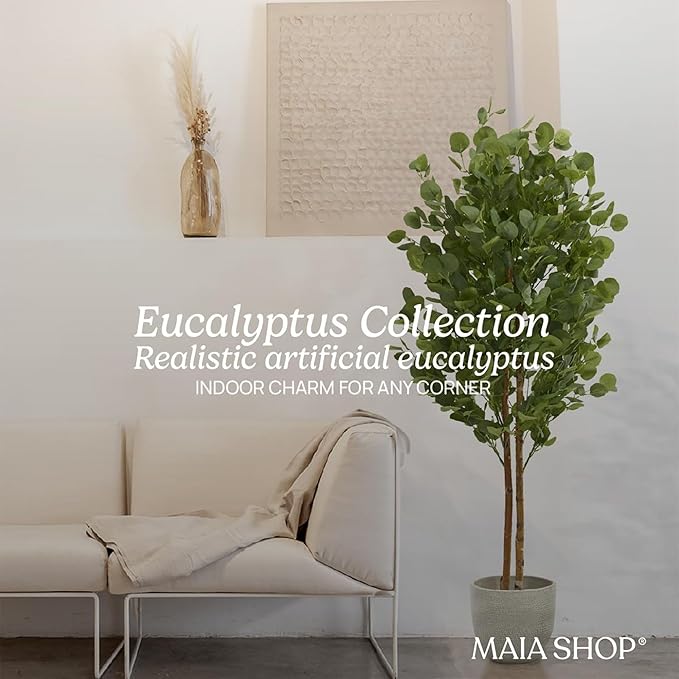 Maia Shop 5ft Artificial Eucalyptus Tree Plant for House, Apartment or Office – Realistic Fake Indoor Plants for Living Room, Kitchen, Bedroom, Entryway or Bathroom – Faux Greenery for Home Décor