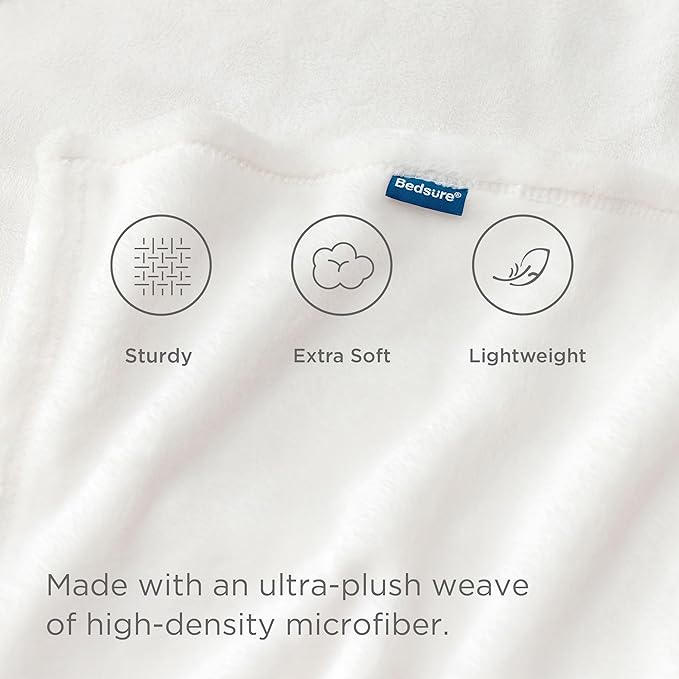 Bedsure GentleSoft Fleece Throw XL Blanket White - 300GSM Soft Lightweight Plush Cozy Blankets for Bed, Sofa, Couch, Travel, Camping, 50x70 inches