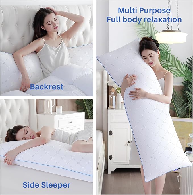 YZ HOME Long Body Pillow for Adults - Firm Body Pillow Insert with Shredded White Memory Foam, Adjustable Height, Soft Support for Side Sleeping, Pregnant Women, Washable (White, 20x54 Inch)