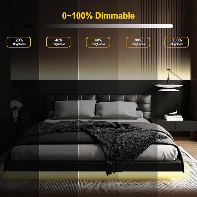 COB LED Strip Light,CCT Dimmable Strips Light,2700K-6500K,9.84ft/3m,8mm Wide,CRI90+ 24V LED Strips Kit with Bluetooth APP Control/Music Mode,for Bedroom,Kitchen,DIY Lighting