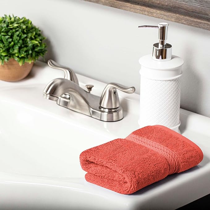 Superior Egyptian Cotton Pile Face Towel/Washcloth Set of 6, Ultra Soft Luxury Towels, Thick Plush Essentials, Absorbent Heavyweight, Guest Bath, Hotel, Spa, Home Bathroom, Shower Basics, Coral