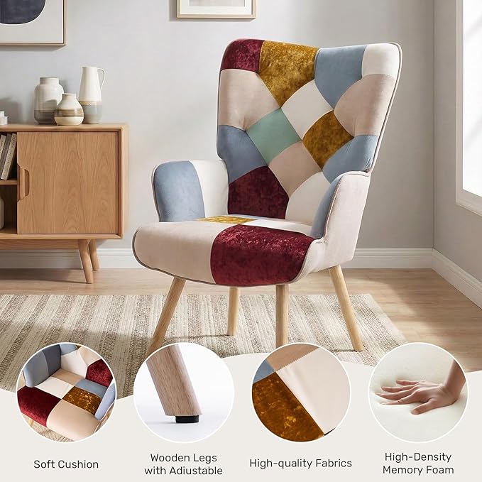 Joysoul Living Room Accent Chair Modern High Back Arm Chair, Golden Burgundy Bohemian Style Chairs for Bedroom Waiting Room