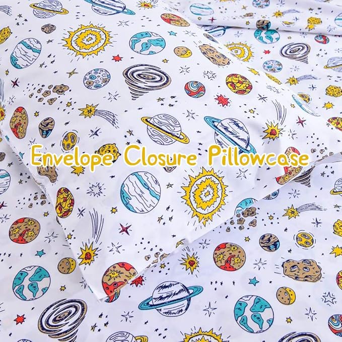 JSD Universe Planets Kids Sheet Set Twin Size, 3 Piece Space Theme Microfiber Sheets Deep Pocket