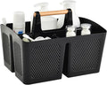 Haundry Plastic Black Shower Caddy Basket with 3 Compartments, Portable Divided Bathroom Cleaning Caddy Organizer Storage Tote with Handle for Dorm, College, Room Essentials