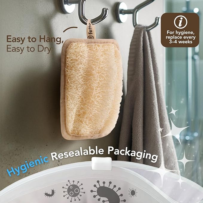 Natural Loofah Sponge for Body Scrub, Body Exfoliator Scrubber & Shower Sponge Shower Scrubber, Loofah for Women and Men, Body Loofah, Exfoliating Washcloth, Luffa sponges (2 Count, 1 Pack)