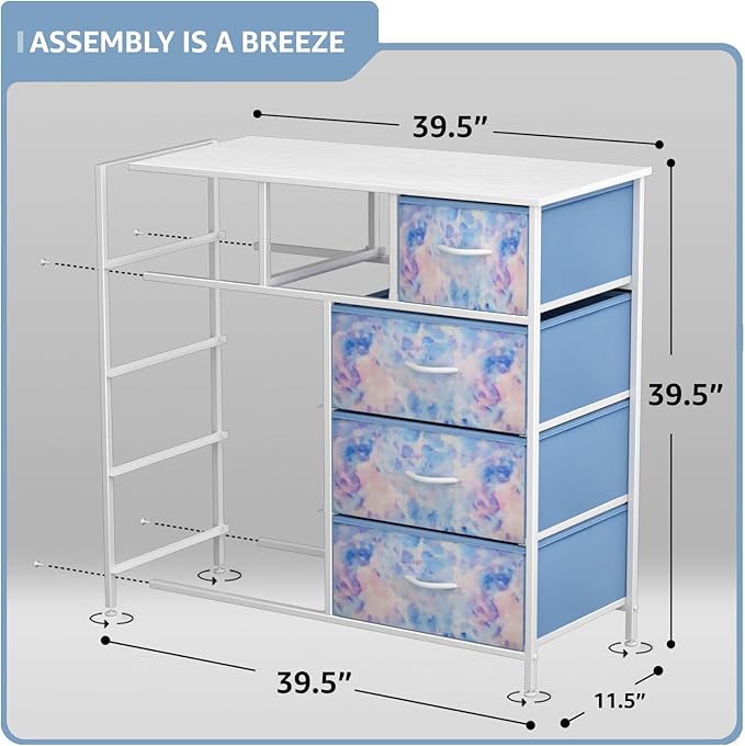 Sorbus Kids Dresser with 9 Drawers - Furniture Storage Chest Tower Unit for Bedroom, Hallway, Closet, Office Organization - Steel Frame, Wood Top, Tie-dye Fabric Bins (Pastel, Tie-dye)