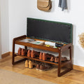 Solid Wood Shoe Bench, 2-Tier Entryway Bench with Cushion and Flip-Open Storage Box, Mid-Century Modern Shoe Bench Rack for Hallway, Mudroom(Green, 31.5'')