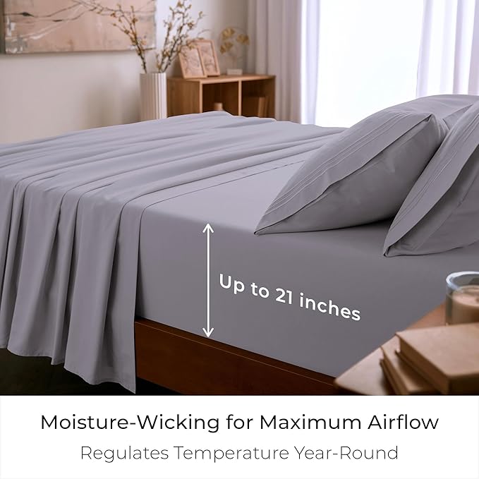 Mellanni King Sheet Set - 6-Piece Iconic Collection Bedding, (Including 4 Pillowcases), 21-Inch Extra Deep Pocket, Easy Care, Ultra Soft, Cooling Sheets, Brushed Microfiber - Lavender