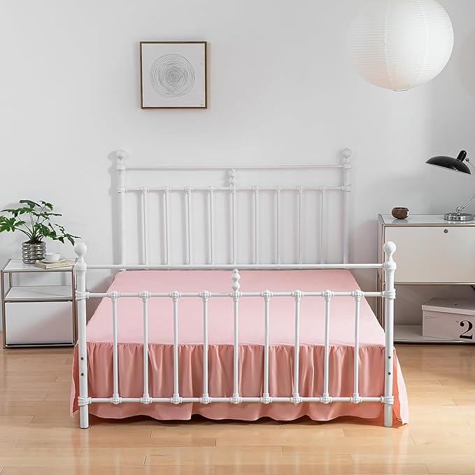 Bed Skirt Twin Size Ruffled Bed Skirt with Split Corners, 16 Inch Drop Dust Ruffle Bed Skirt with Platform, 16 Inch, Peach, Twin Size