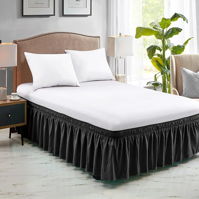 FreshCulture Twin Bed Skirt, Elastic Wrap Around Bed Skirt Twin Size, Bed Skirts for Adjustable Bed, Easy Fit with 22 Inch Drop Length, Hotel Quality Dust Ruffle for Twin Bed (Black)