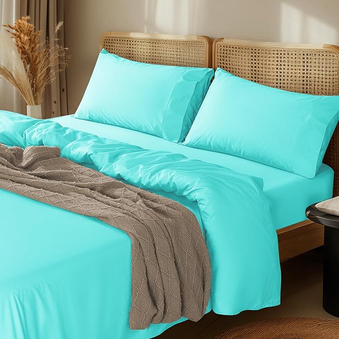 LBRO2M 1000 Thread Count 100% Egyptian Cotton Sheets Set Twin XL, 3 Piece Sets Bed Sheet Deep Pocket Sheet Set 16" Soft Comfortable All Season (Twin XL, Lake Green)
