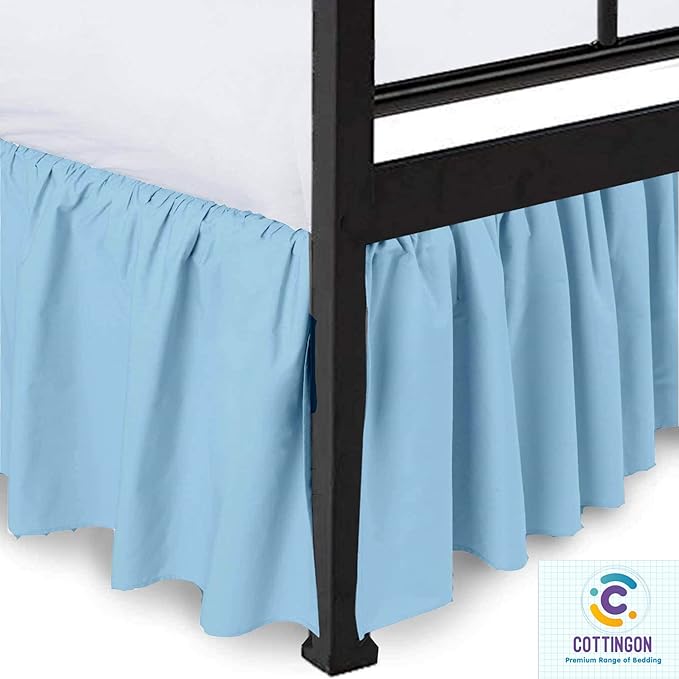 Ruffled Bed Skirt with Split Corners-Dust Ruffle - 16" Drop 100% Microfiber Soft,Sheen & Luxurious Look - Bed Skirts (Light Blue -Full)