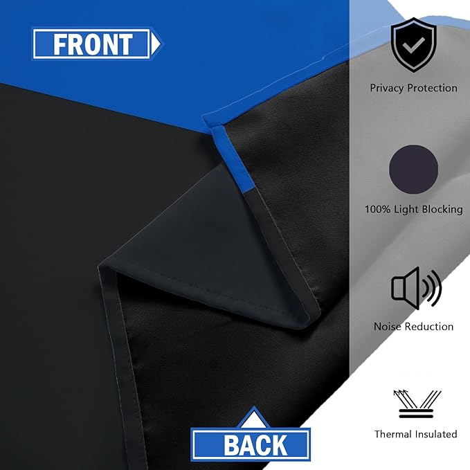 Blue Gray 100% Blackout Curtains for Bedroom 72 inch Length 2 Panels Set White Grey Modern Abstract Geometric Black Out Curtains Insulated Room Darkening Window Drapes for Living Room, 42Wx72L