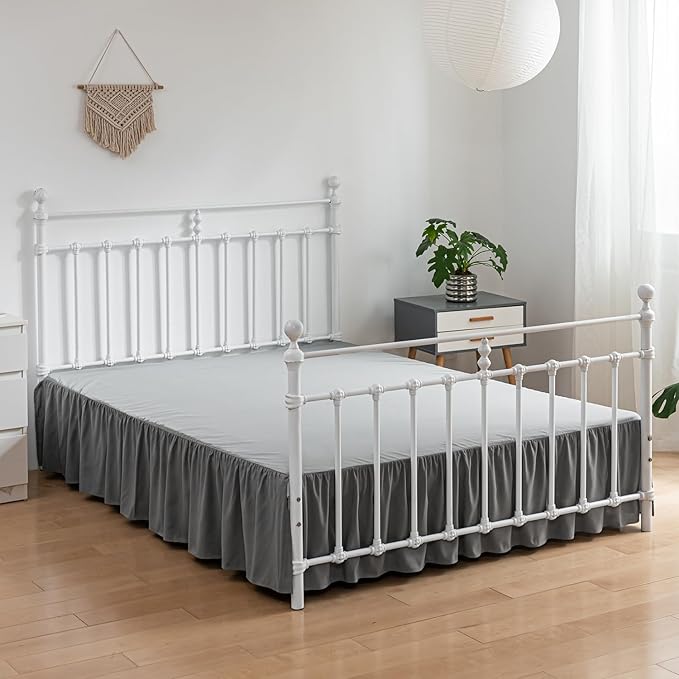 Bed Skirt King Size Ruffled Bed Skirts with Split Corners, 14 Inch Drop Dust Ruffle Bed Skirt with Platform, Gray