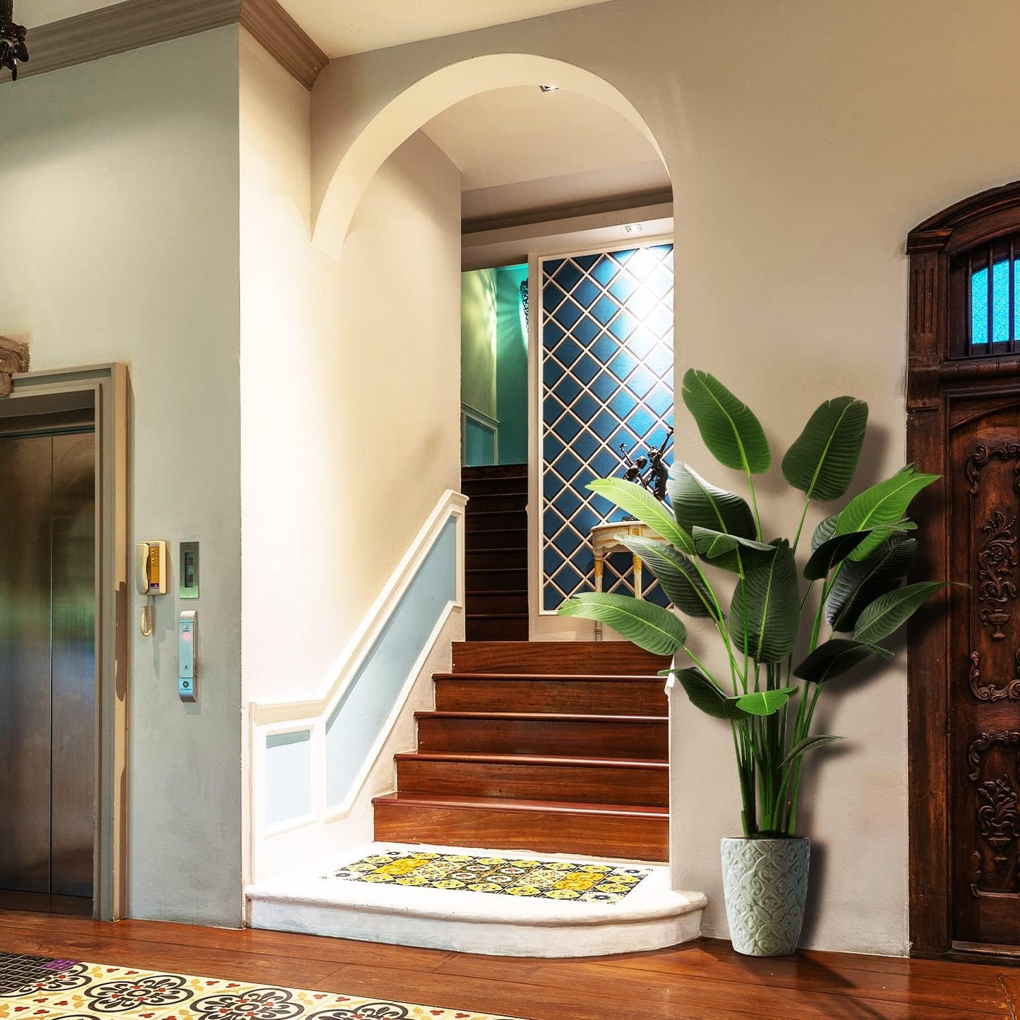 6.5ft Artificial Silk Bird of Paradise Palm Tree (78in) with 17 Trunks Faux Tree and Plastic Nursery Pot, Fake Plant for Office House Farmhouse Living Room Home Decor (Indoor/Outdoor)