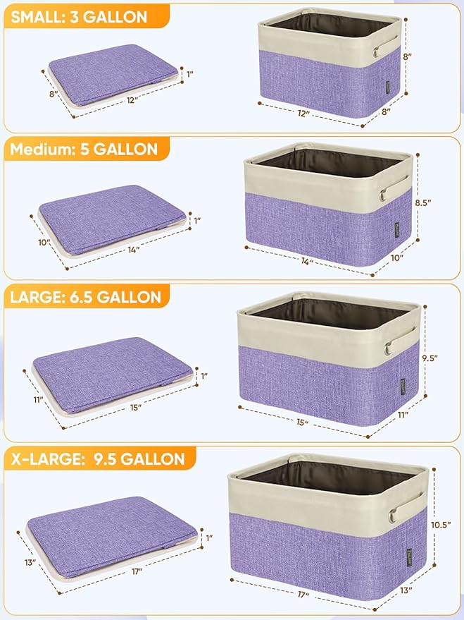 BALEINE 2 Pack Fabric Storage Bins for Shelves, Linen Storage Baskets for Organizing, Decorative Closet Bins for Clothes, Home (Lavender, 14''x10''x8.5'')