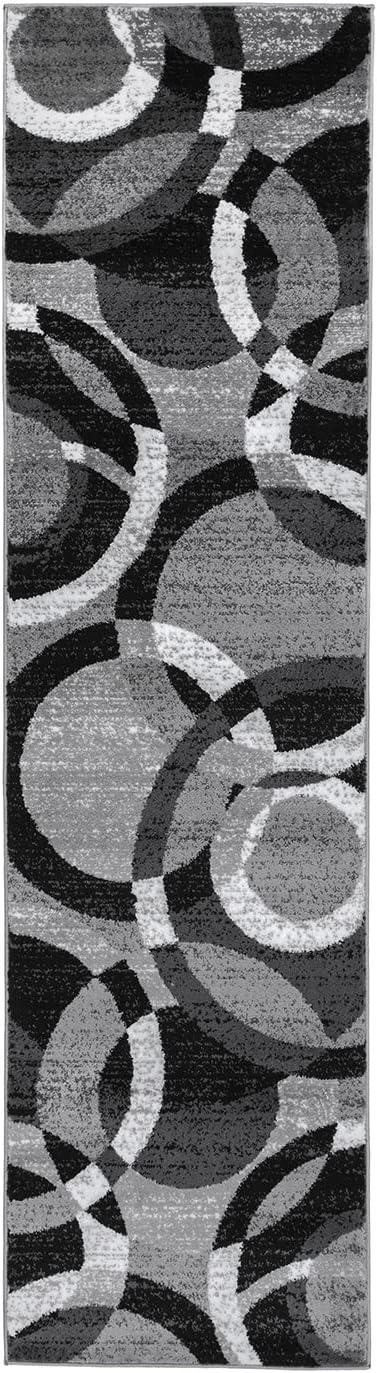 Rugshop Gray Modern Geometric Runner Rug, Abstract Circles, High-Traffic, Non-Shedding, for Hallway, Entryway and Kitchen, 2' x 10'