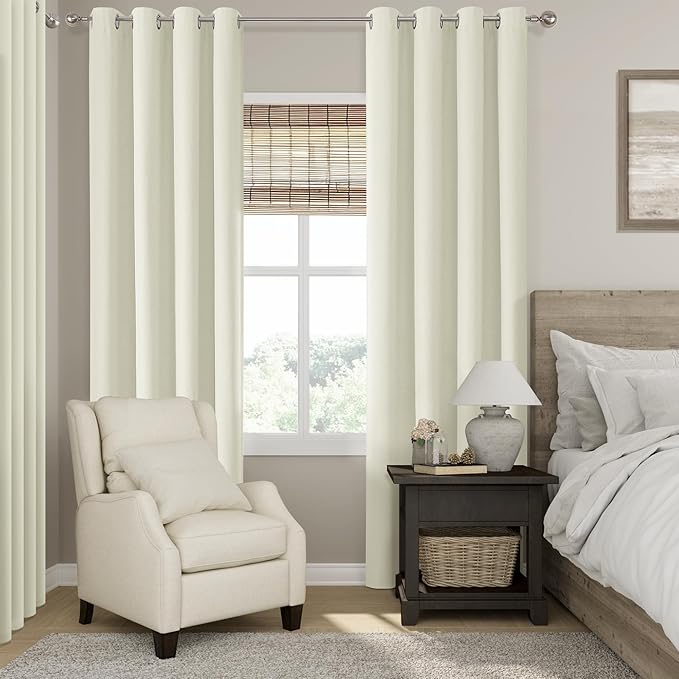 ChrisDowa 100% Blackout Iovry Solid Curtains 108 Inches Long 2 Panels for Bedroom Living Room,Farmhouse Room Darkening Thermal Insulated Soundproof Grommet Top Window Treatment Drapes,52x108