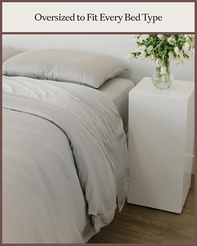 Cozy Earth Luxury Duvet Cover Twin - 100% Viscose from Bamboo - Ultra-Soft, Cooling & Lightweight Duvet Cover - Temperature-Regulating Bedding with Concealed Zip & Interior Snap Closures - Light Grey