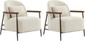 CHITA Accent Chair for Living Room Set of 2, FSC Certified Modern Upholstered Faux Sherpa Fabric Armchair with Metal Frame and Wooden Armrests, Ivory