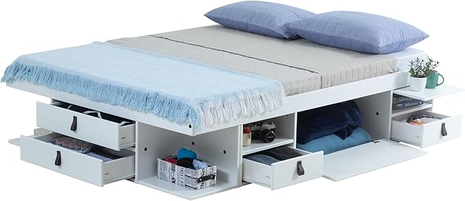 memomad Bali Storage Platform Bed with Drawers (Full Size, Off White)