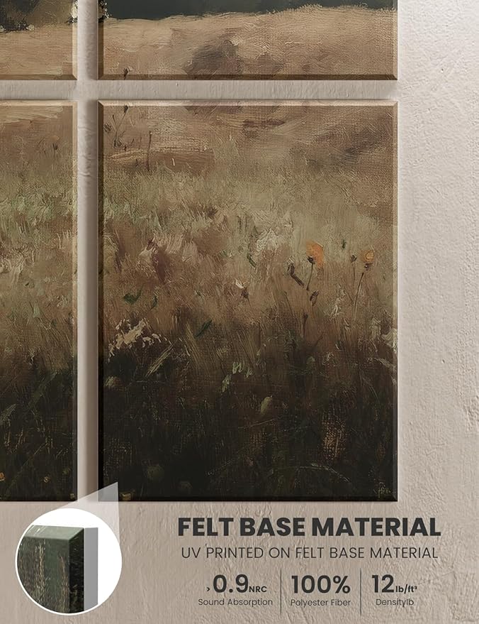 Wall Art Acoustic Panels,47''X31''Soundproof Wall Panels-8-Pack with 50 Adhesive Tabs, Panels for Living Room and Recording Studio, Offices-Grain field, landscape study