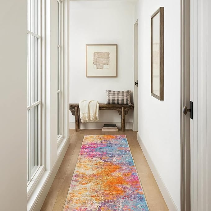 Lahome Modern Abstract Runner Rugs with Rubber Backing - 2x8 Colorful Rug Runners for Hallways Non Slip Washable Carpet Runner, Rainbow Soft Non Skid Indoor Long Runner for Bedroom Kitchen